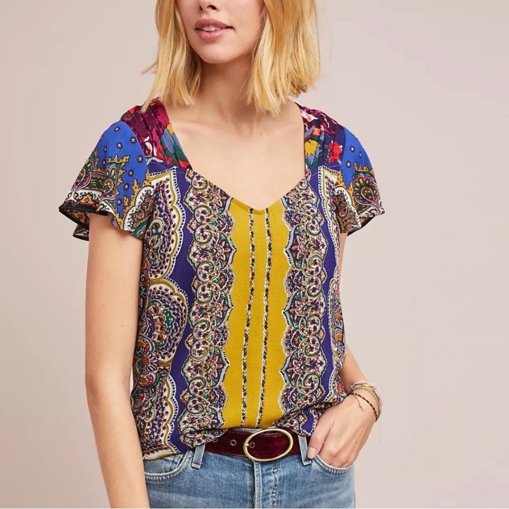 Anthropologie Moulinette Soeurs Scarf Printed Blouse - Size 12